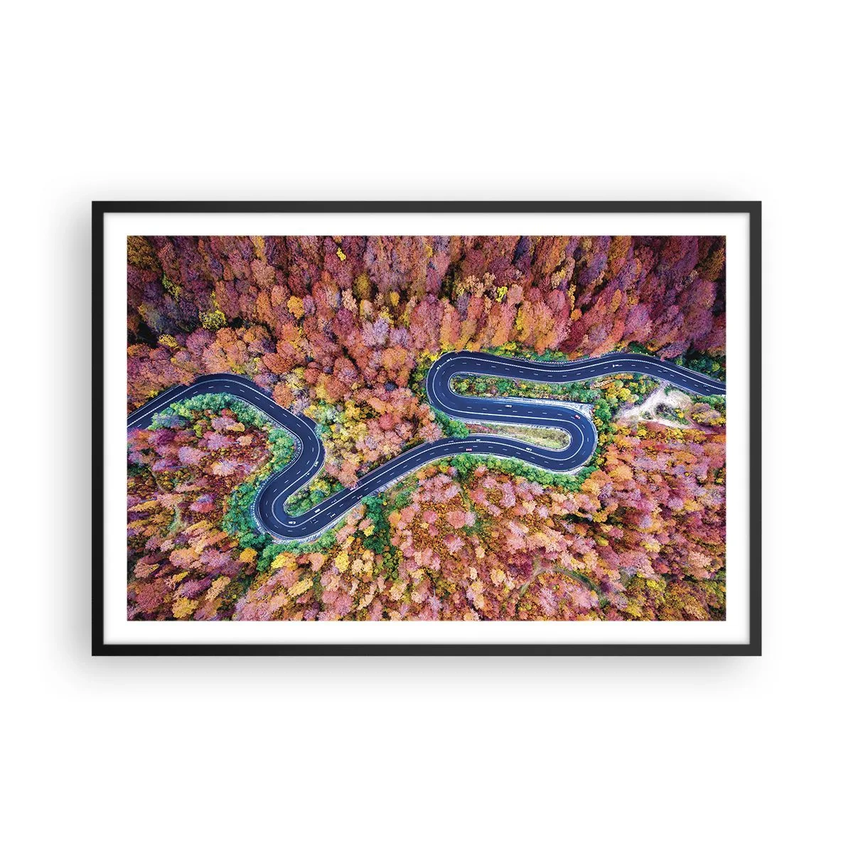 Poster în ramă neagră - Un drum șerpuit prin pădure - 91x61 cm