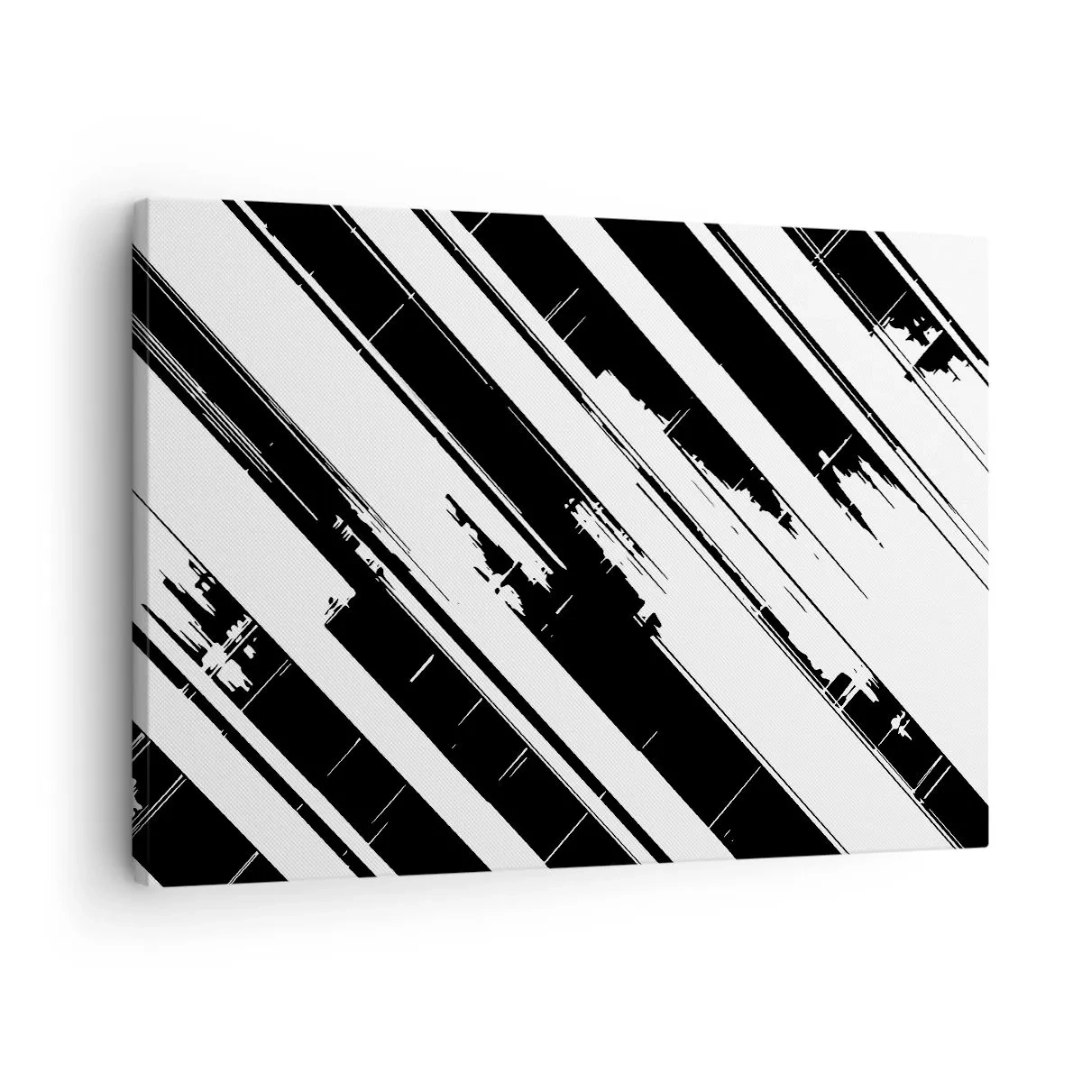 Tablou pe pânză Canvas - Linii alb-negru și modele geometrice într-un stil modern - 70x50cm - Compoziție intensă și dinamică - Decorațiune modernă pentru perete pentru living și dormitor ARTTOR