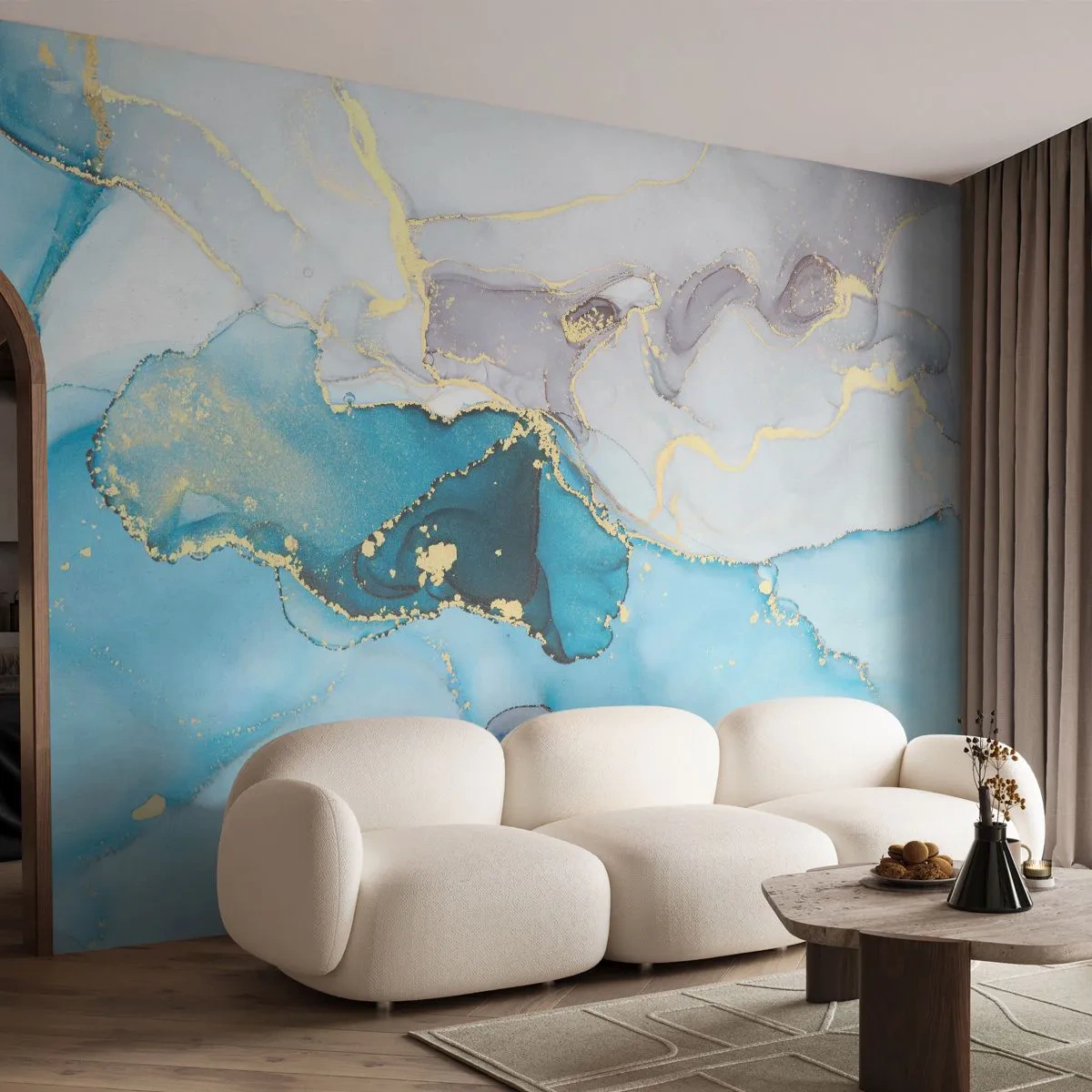 Tapet Premium Sand - Un studiu al întâlnirii dintre gri și turcoaz - Abstracția, Bucată, Model modern - 300x210 cm
