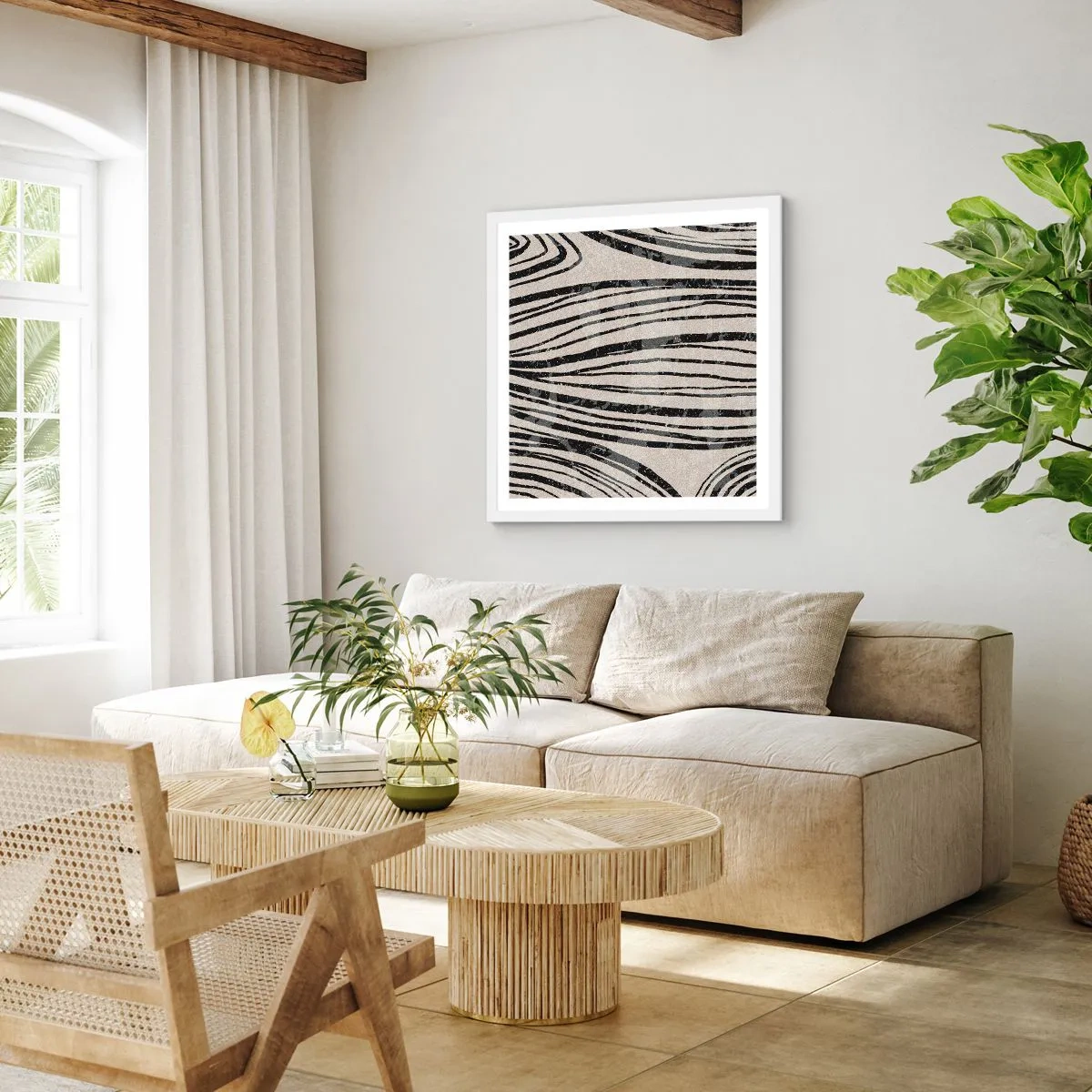 Poster în ramă albă - Deversare de linii - 40x40 cm