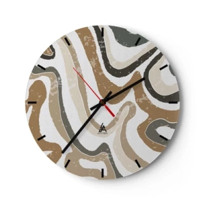 Ceas de perete - Ceas pe sticlă - Dungi șerpuitoare în tonuri de pământ pe un fundal alb - 30x30cm - Meandrele culorilor pământului - Decorațiune modernă pentru perete pentru living, bucătărie și dormitor ARTTOR