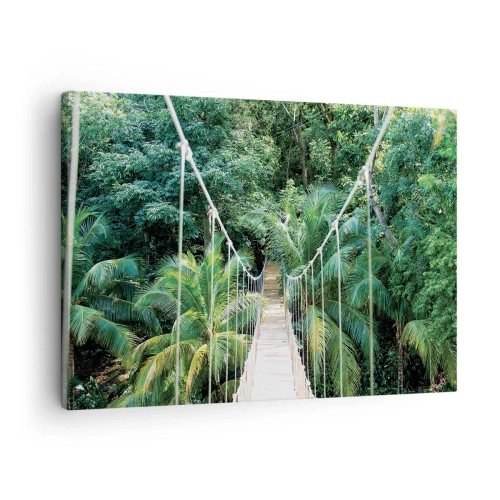 Tablou pe pânză Canvas - Un pod suspendat într-o junglă tropicală plină de verdeață - 70x50cm - Welcome to the jungle! - Decorațiune modernă pentru perete pentru living și dormitor ARTTOR