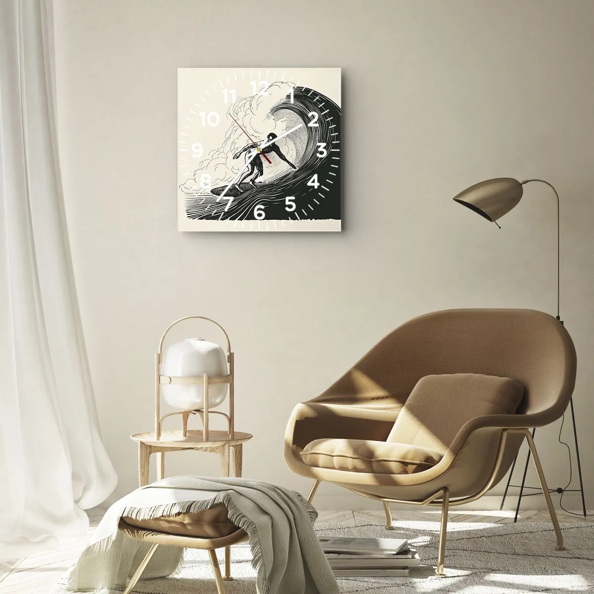 Ceas de perete - Ceas pe sticlă - Regele valului - 30x30 cm