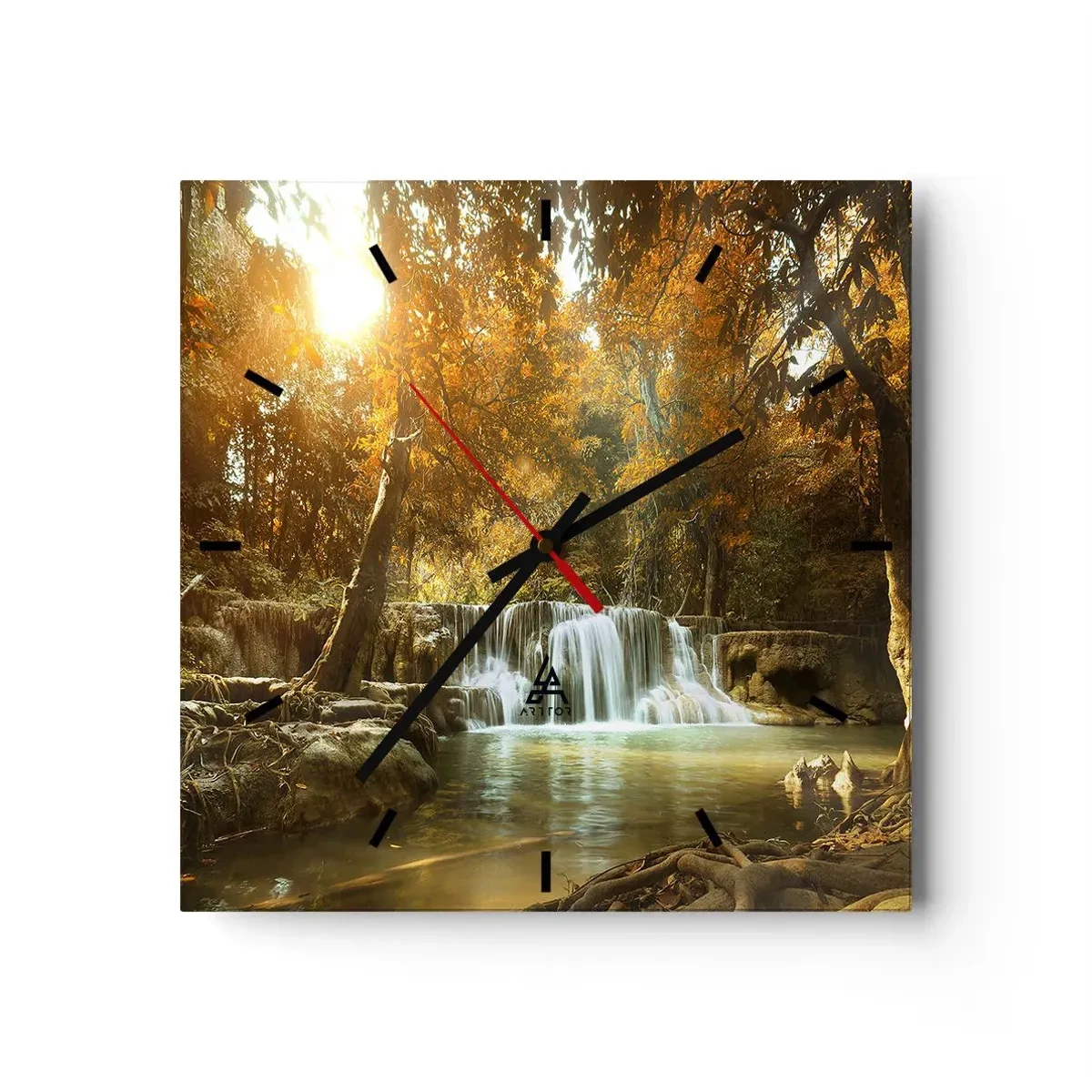 Ceas de perete - Ceas pe sticlă - Cascadă în parc - 30x30 cm