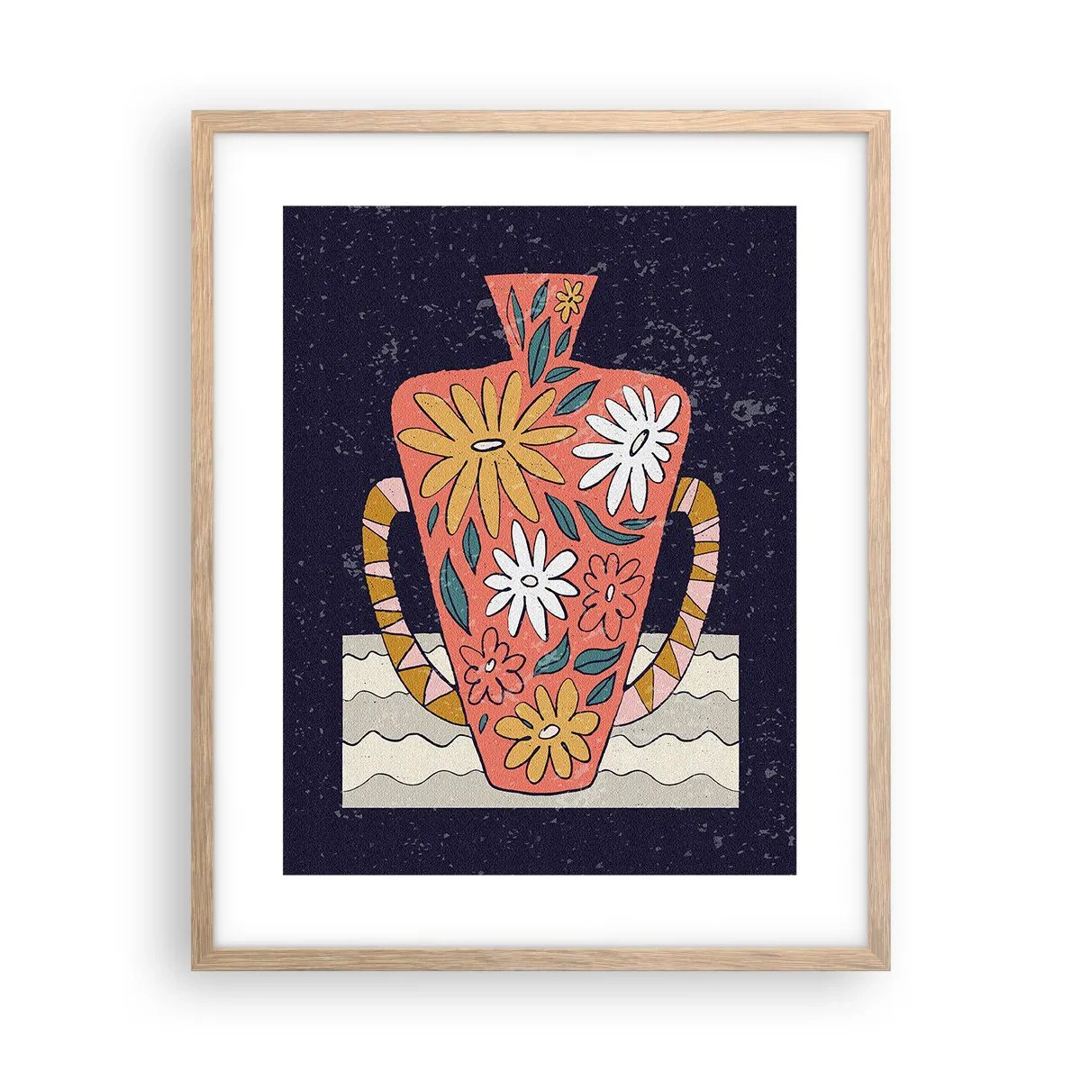 Poster în ramă de stejar deschis - Ulcior pictat - 40x50 cm