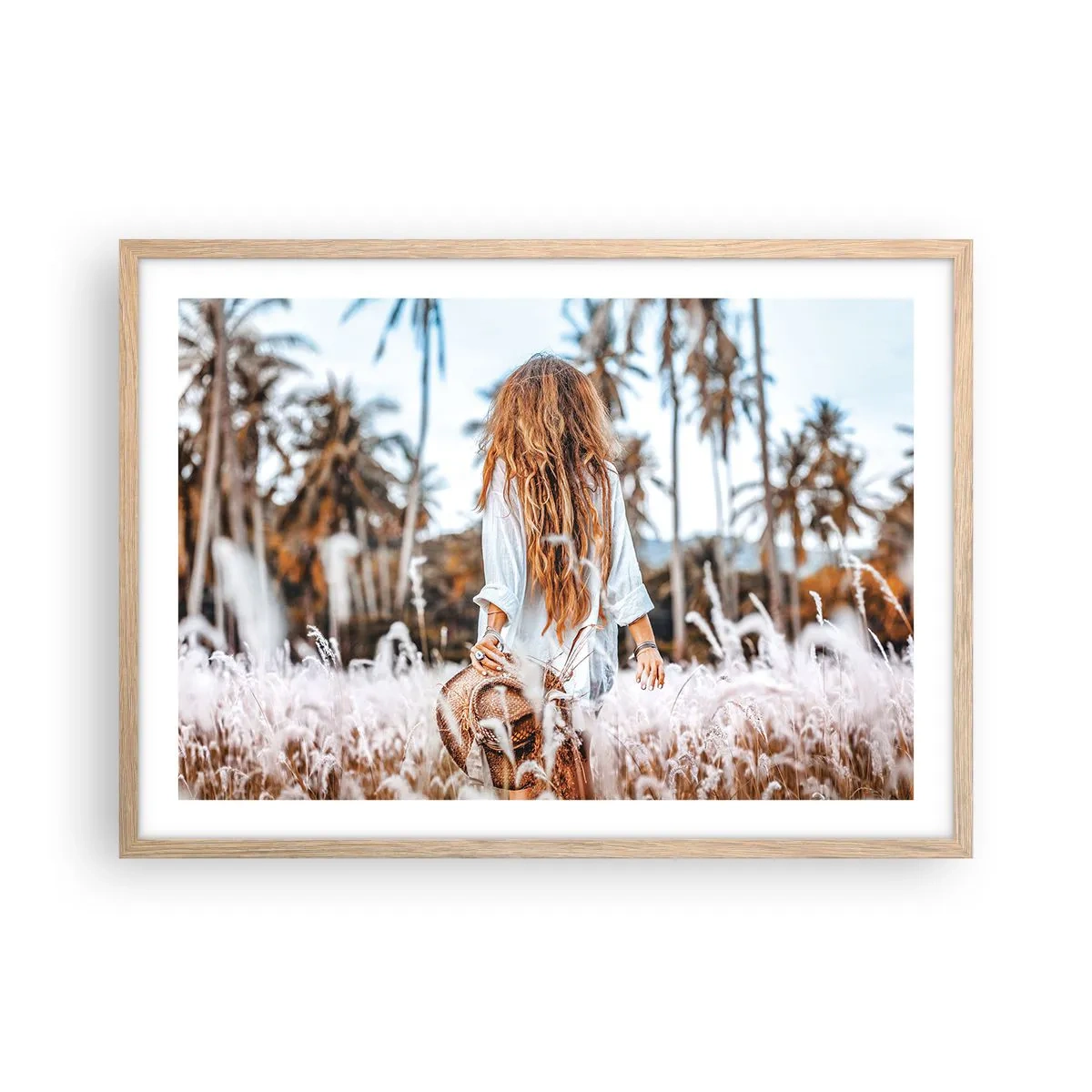 Poster în ramă de stejar deschis - Născută din puful de iarbă - 70x50 cm