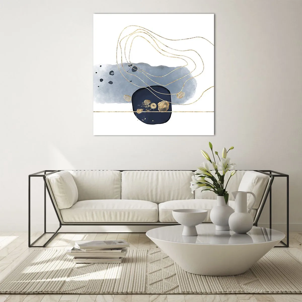 Tablou pe sticlă - Fantezie albastru-auriu - 60x60 cm