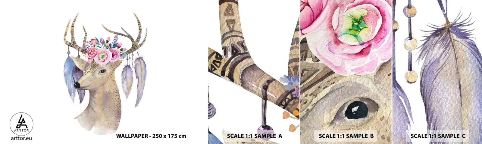 Mostră tapet autocolant Deluxe Sticker - Ghidul sufletului - blând, inocent - Abstracția, Animale, Cerb - 100x30 cm