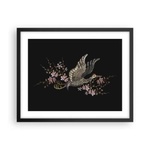 Poster în ramă neagră - Pasăre exotică brodată - 50x40 cm