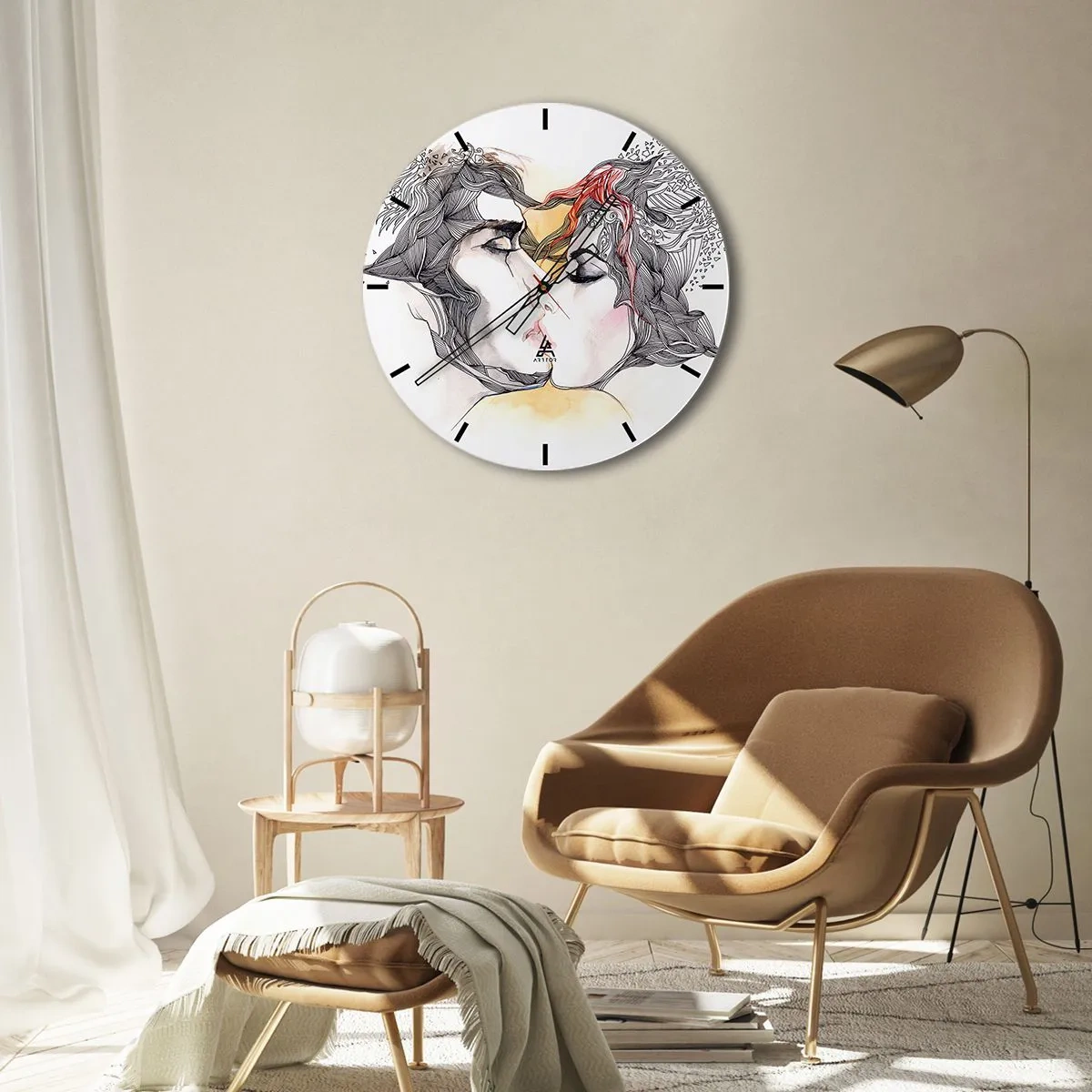 Ceas de perete - Ceas pe sticlă - Scenă artistică de sărut cu detalii - 30x30cm - Lumea nu există - Decorațiune modernă pentru perete pentru living, bucătărie și dormitor ARTTOR