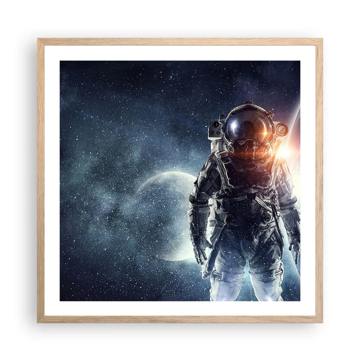 Poster în ramă de stejar deschis - Aventură spațială - 60x60 cm