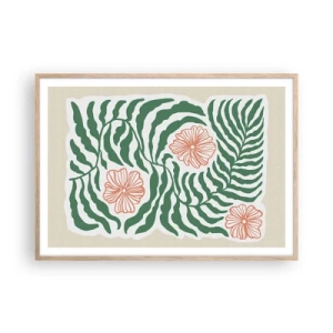 Poster în ramă de stejar deschis - Înflorite în verde - 100x70 cm