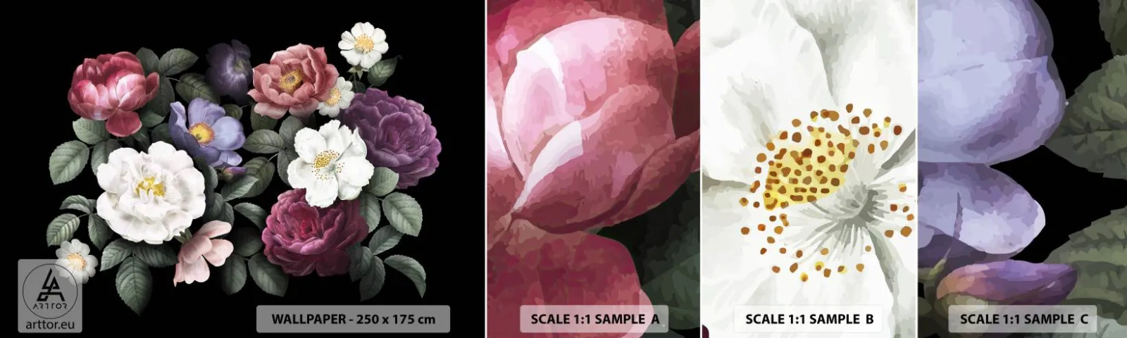 Mostră de Tapet Standard Eco - Dintr-o grădină engleză - Flori, Buchet de flori, Aranjament floral - 100x30 cm