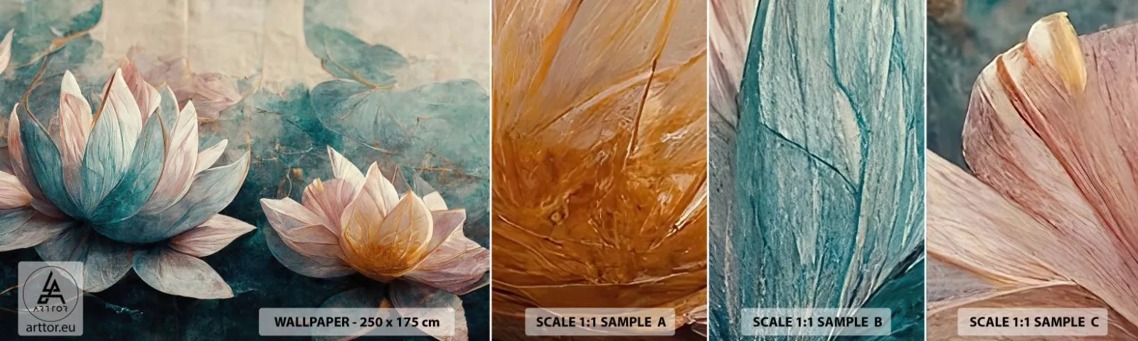 Mostră tapet autocolant Deluxe Sticker - Stele de lac - Flori, Art Deco, Lotus - 100x30 cm