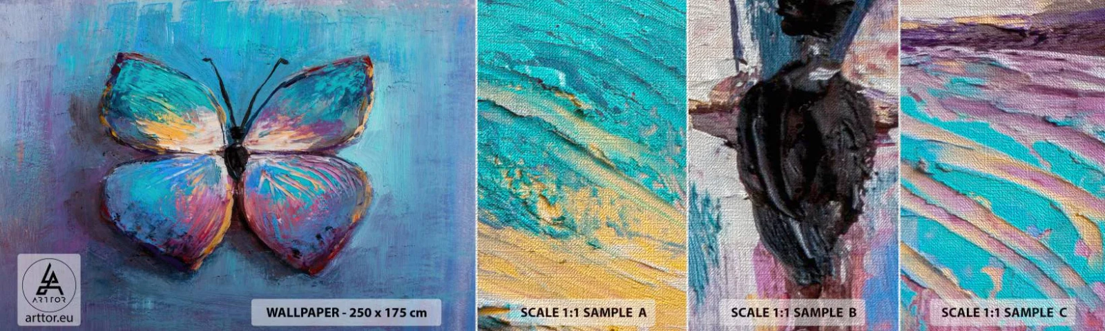 Mostră tapet Premium Canvas - În plină glorie - Fluture, Bucată, Pictura - 100x30 cm