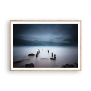 Poster în ramă de stejar deschis - Un lac în ceața calmă - 100x70 cm