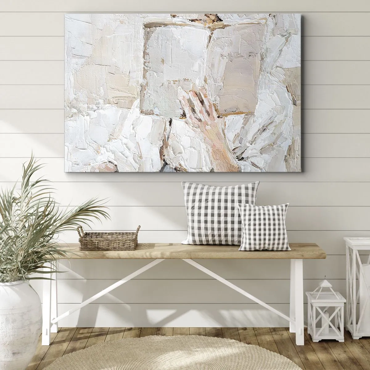 Tablou pe pânză Canvas - O pictură impresionistă reprezentând o mână ținând o carte deschisă. - 70x50cm - Într-o altă lume - Decorațiune modernă pentru perete pentru living și dormitor ARTTOR