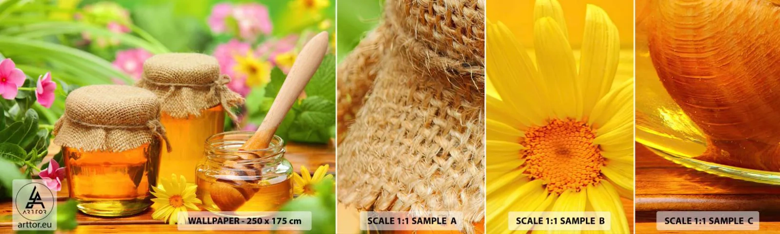 Mostră de Tapet Standard Eco - Dulce și florală - Gastronomie, Miere, Flori - 100x30 cm