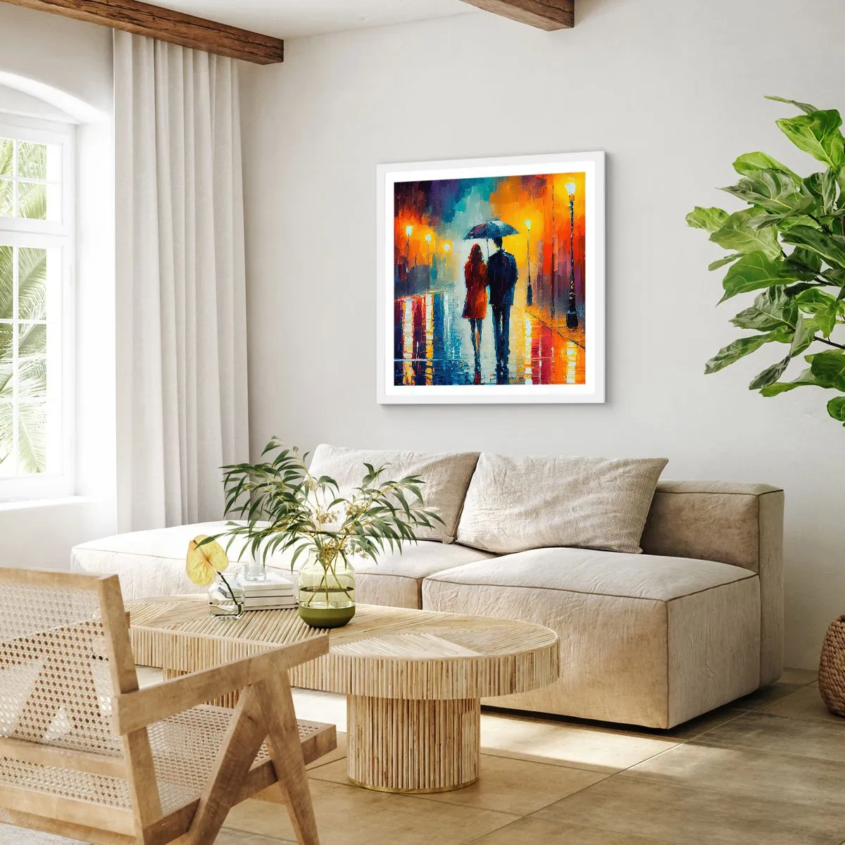 Poster în ramă albă - Împreună - o noapte plină de culoare - 40x40 cm