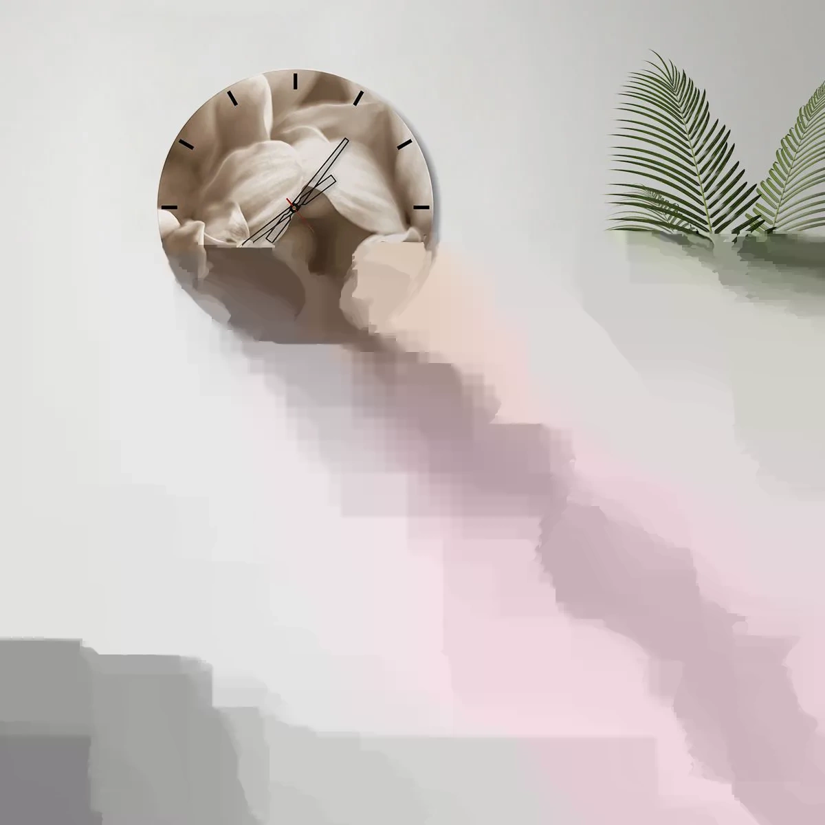 Ceas de perete - Ceas pe sticlă - Prim-plan al petalelor de flori sepia cremoase - 30x30cm - Blânde ca un zâmbet - Decorațiune modernă pentru perete pentru living, bucătărie și dormitor ARTTOR