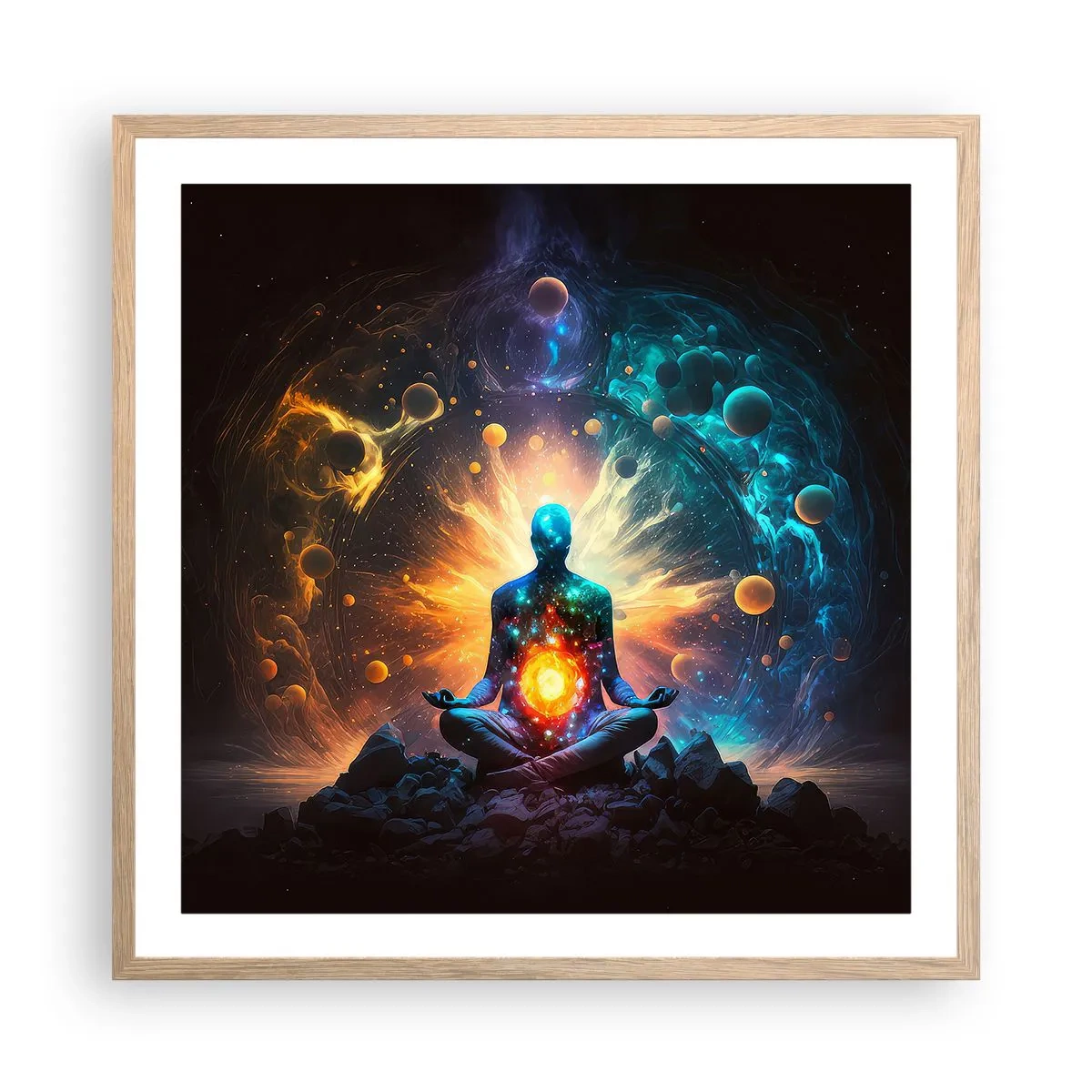 Poster în ramă de stejar deschis - Liniște cosmică - 60x60 cm