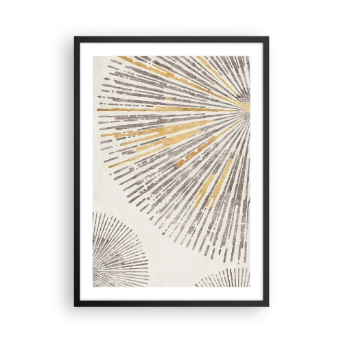 Poster în ramă neagră - Model abstract de raze în nuanțe de auriu și maro - 50x70cm - Frumusețea razei - Decorațiune modernă pentru perete pentru living și dormitor ARTTOR