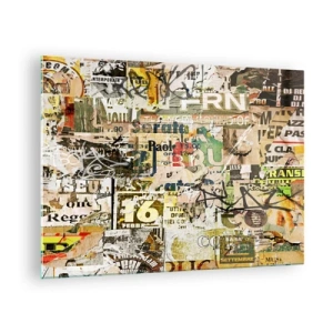 Tablou pe sticlă - O compoziție artistică de postere, inscripții și graffiti - 70x50cm - Oh, se întâmplă... - Decorațiune modernă pentru perete pentru living și dormitor ARTTOR