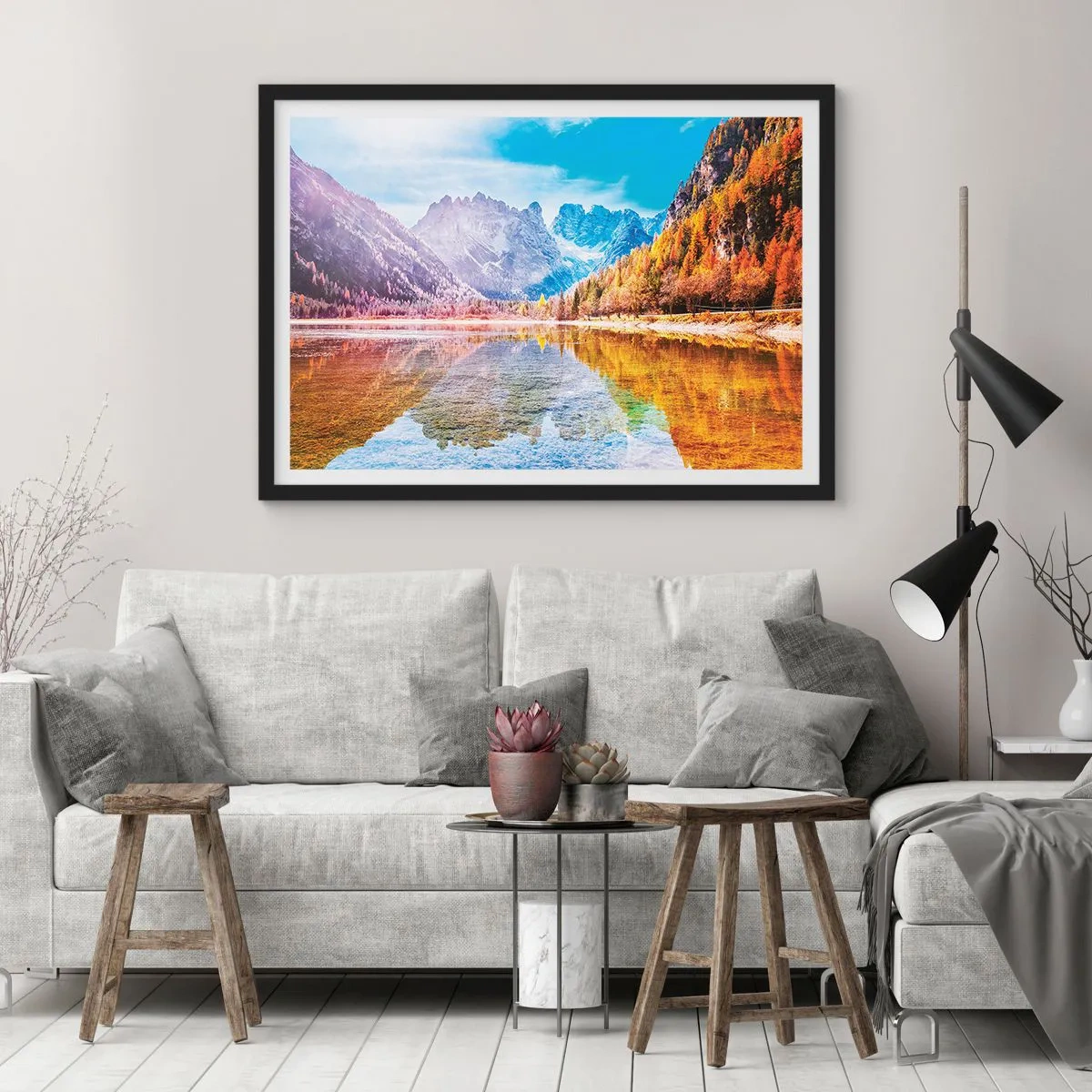 Poster în ramă neagră - Iar în munți începe toamna - 100x70 cm
