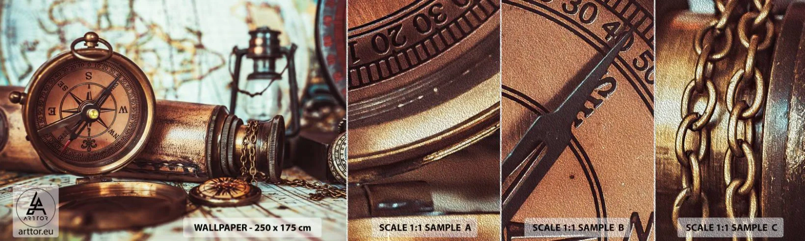 Mostră tapet Premium Sand - Te așteaptă o aventură cu pirați în Caraibe - Nautic, Piratii, Busolă - 100x30 cm