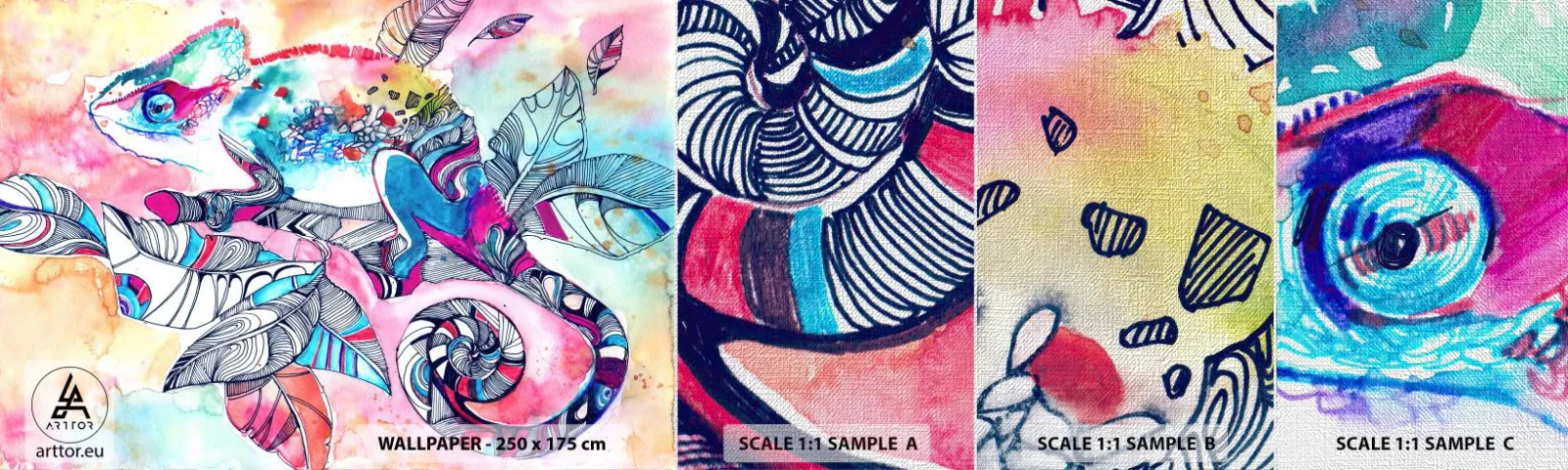 Mostră tapet Premium Canvas - Colorat ca și lumea noastră - Cameleon, Abstracția, Natură - 100x30 cm