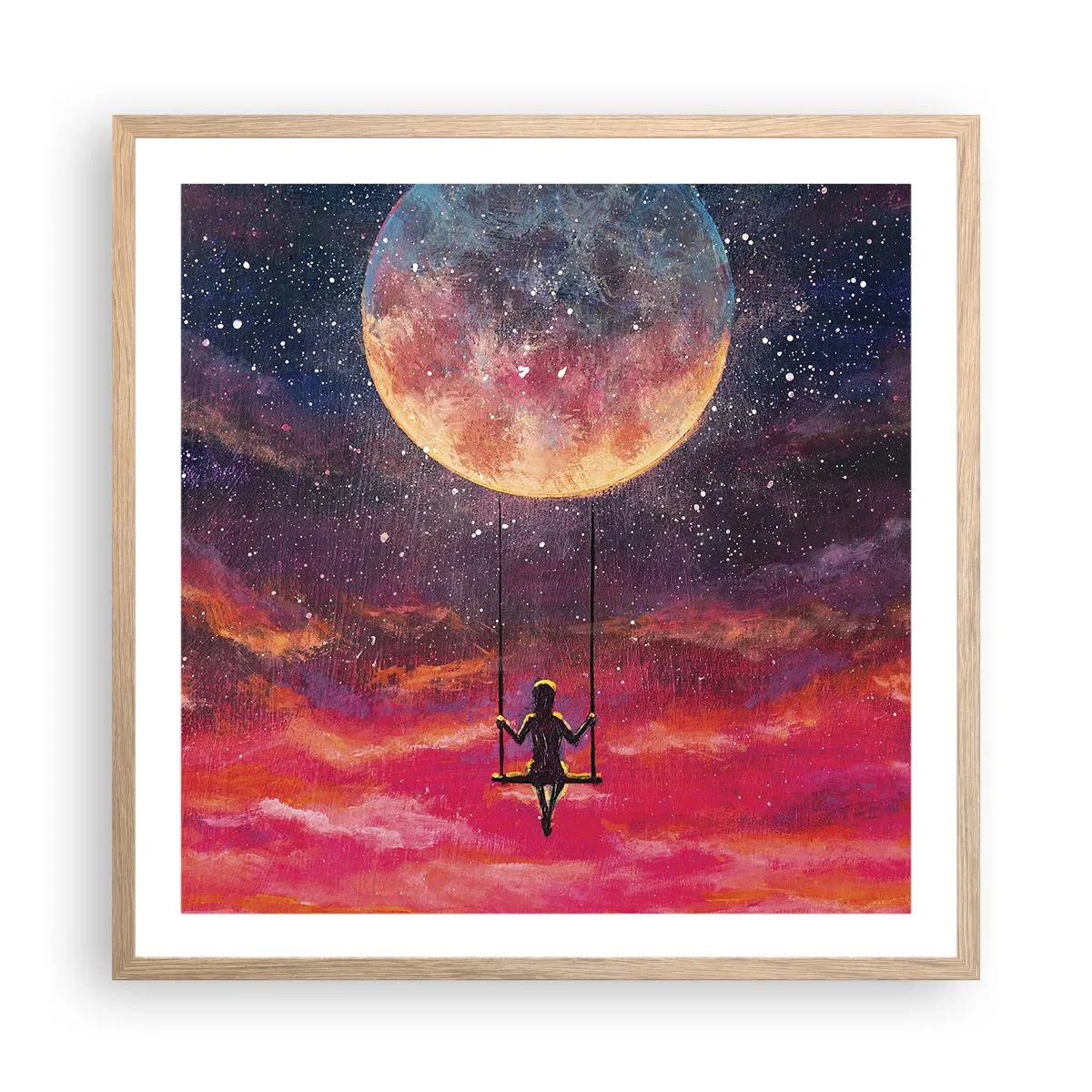 Poster în ramă de stejar deschis - Cu capul în nori - 60x60 cm