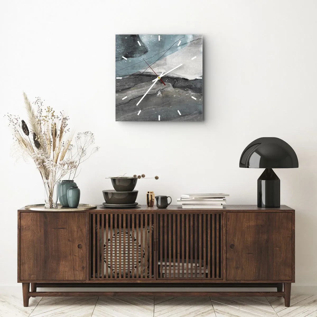 Ceas de perete - Ceas pe sticlă - Abstracție: roci și gheață - 30x30 cm