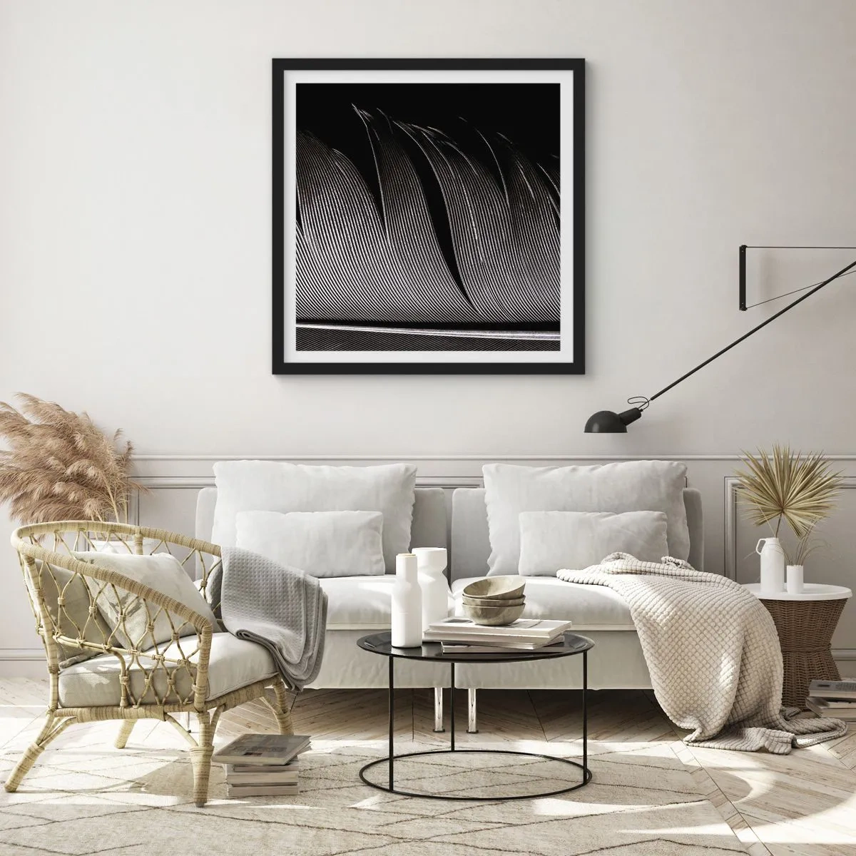 Poster în ramă neagră - Pana - o construcție minunată - 40x40 cm