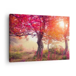 Tablou pe pânză Canvas - Peisaj de toamnă cu copaci în culori intense - 70x50cm - O frenezie de înflorire - Decorațiune modernă pentru perete pentru living și dormitor ARTTOR
