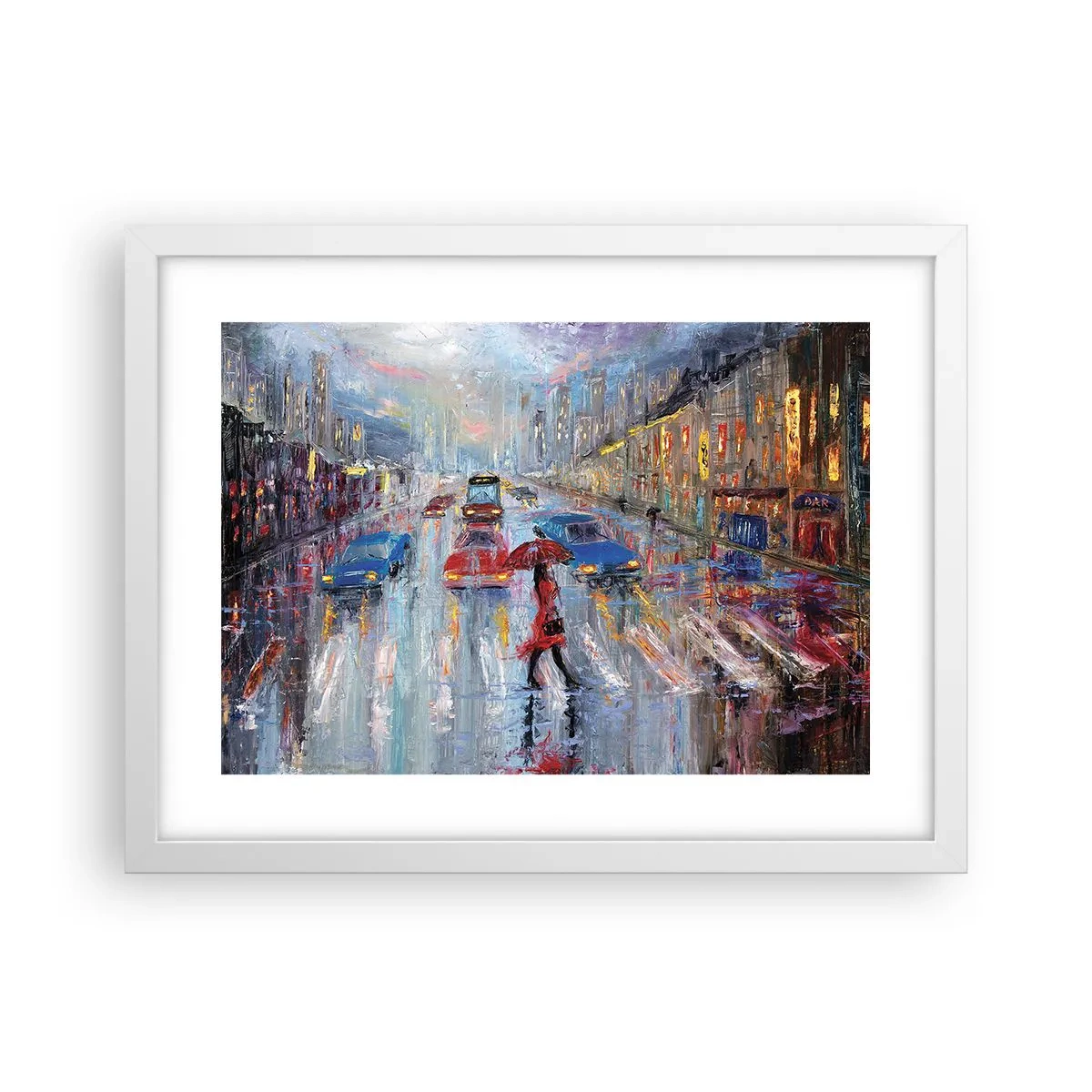Poster în ramă albă - O după-amiază ploioasă în oraș - 40x30 cm