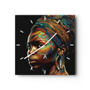 Ceas de perete - Ceas pe sticlă - Regina africană - 30x30 cm