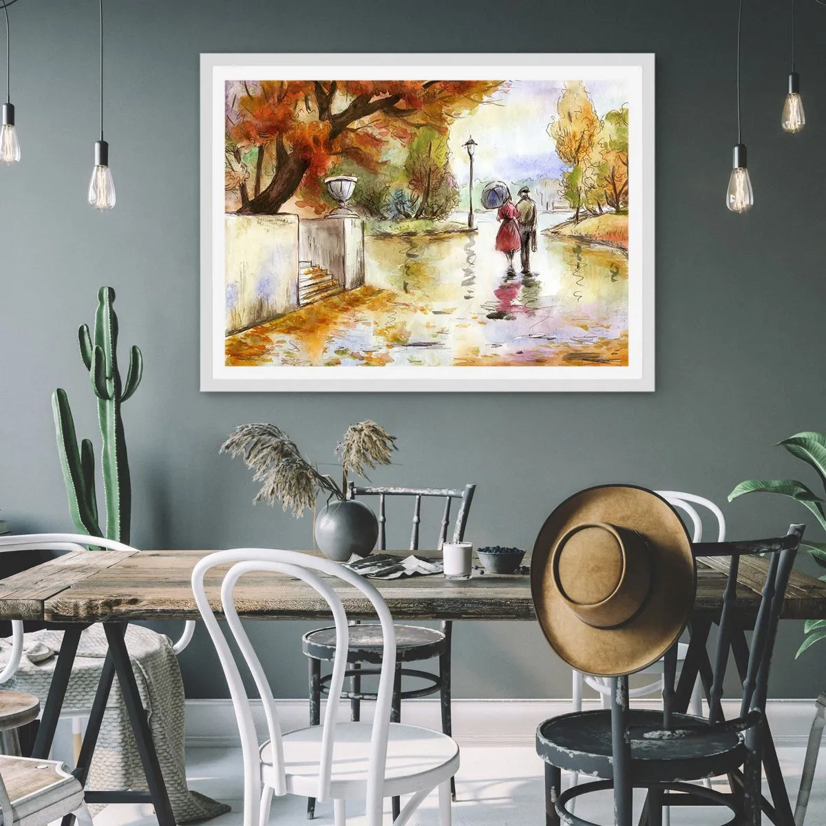 Poster în ramă albă - Toamnă romantică în parc - 100x70 cm