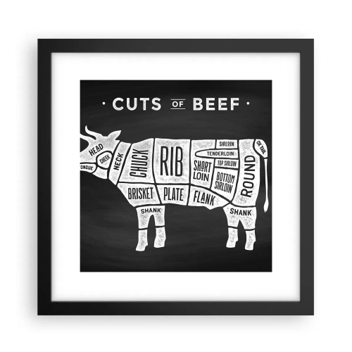 Poster în ramă neagră - Abecedar de măcelar - 30x30 cm