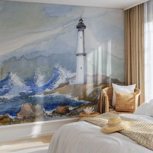 Tapet Premium Canvas - Împotriva întunericului și a furtunii - Far, Peisaj, Ocean - 100x70 cm