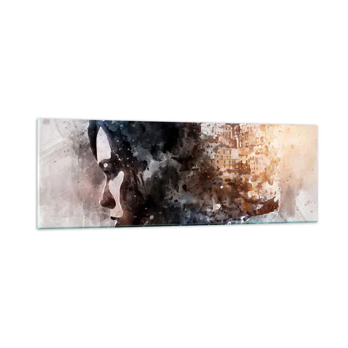 Tablou pe sticlă - Povestea unei fete cu un oraș în fundal - 90x30 cm