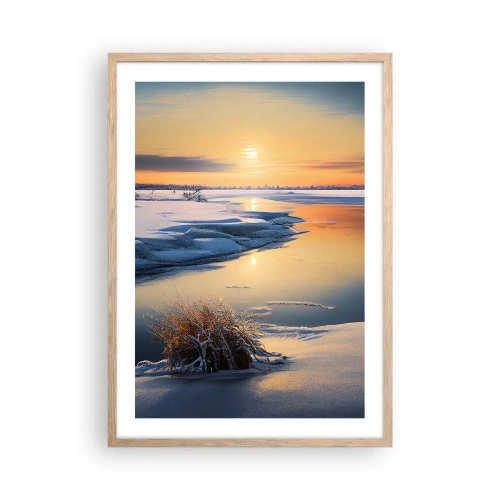 Poster în ramă de stejar deschis - Apus de soare pe timp de iarnă - 50x70 cm