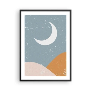 Poster în ramă neagră - O lună minimalistă peste un peisaj abstract. - 50x70cm - Miracol tuturor nopții - Decorațiune modernă pentru perete pentru living și dormitor ARTTOR