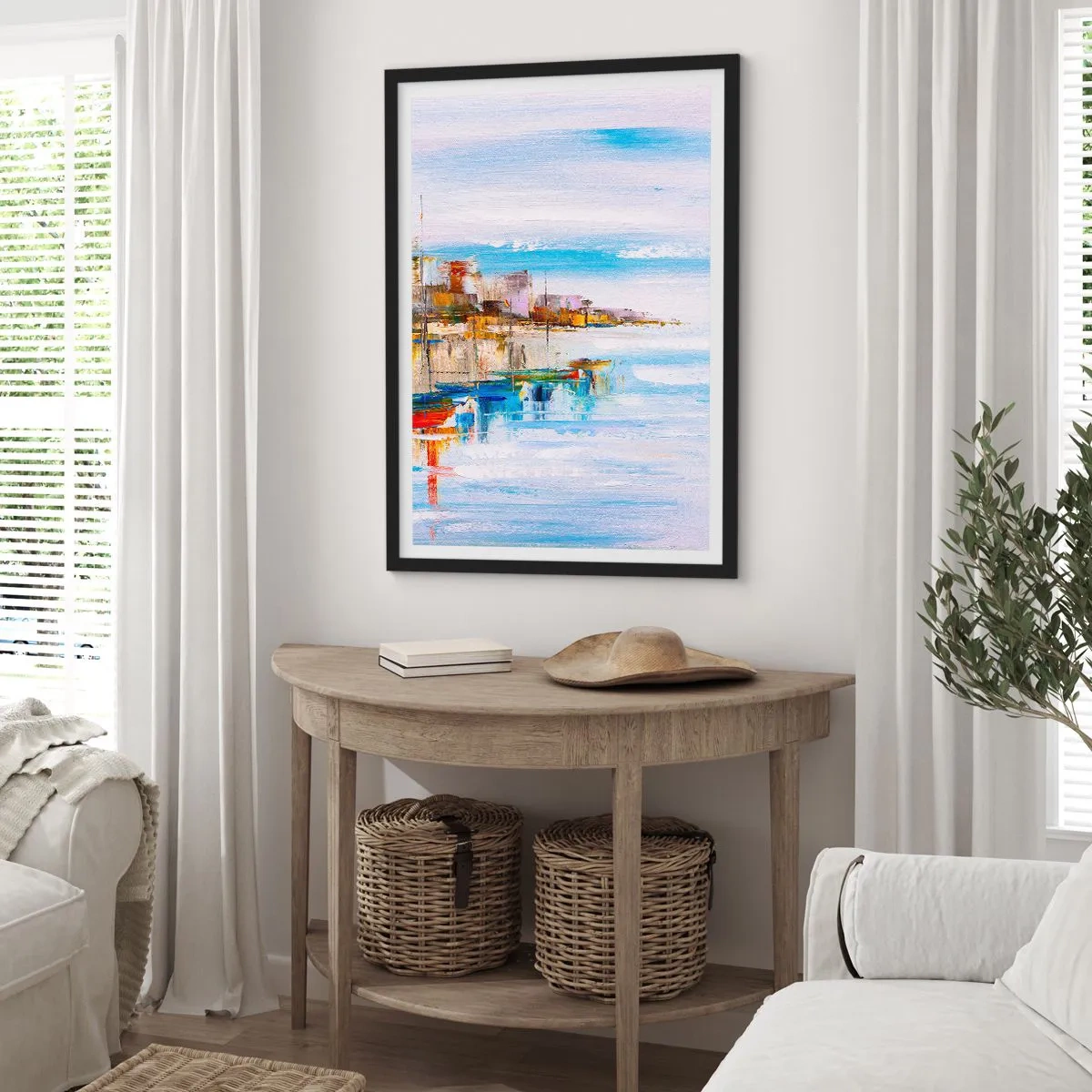 Poster în ramă neagră - Port urban multicolor - 70x100 cm