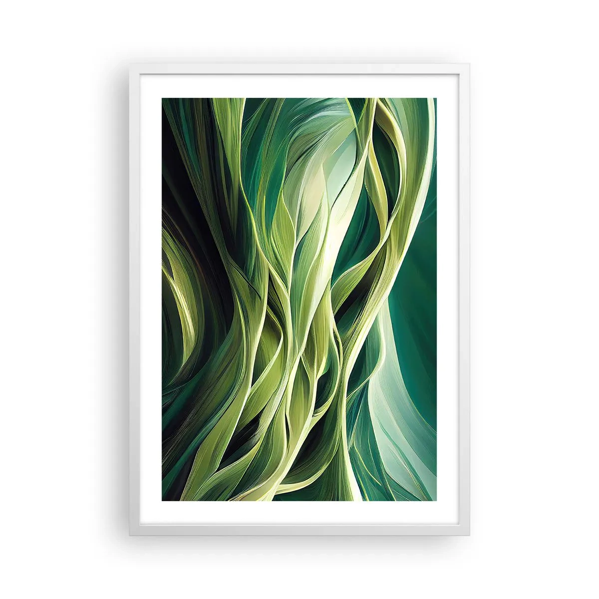 Poster în ramă albă - Un joc abstract de verde - 50x70 cm