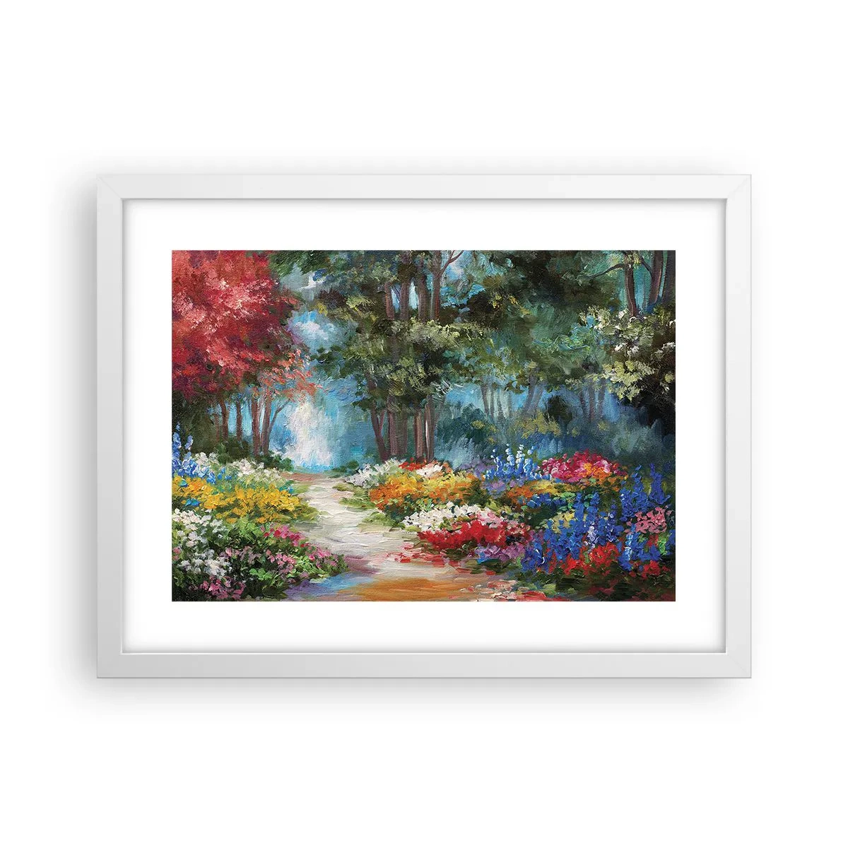 Poster în ramă albă - Grădină de pădure, pădure de flori - 40x30 cm