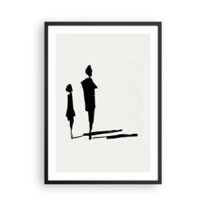 Poster în ramă neagră - Siluete a două figuri negre pe un fundal deschis - 50x70cm - Cu siguranță împreună? - Decorațiune modernă pentru perete pentru living și dormitor ARTTOR