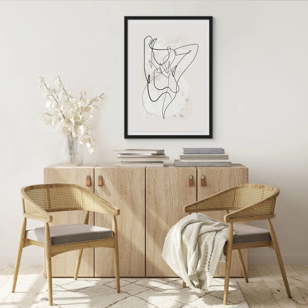 Poster în ramă neagră - Linie abstractă reprezentând silueta unei femei - 50x70cm - Arta seducției - Decorațiune modernă pentru perete pentru living și dormitor ARTTOR
