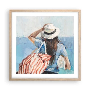 Poster în ramă de stejar deschis - Bine ați venit în concediu - 50x50 cm