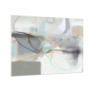 Tablou pe sticlă - O abstracție cețoasă cu accente pastelate și grafit. - 70x50cm - Abstracție cețoasă - Decorațiune modernă pentru perete pentru living și dormitor ARTTOR