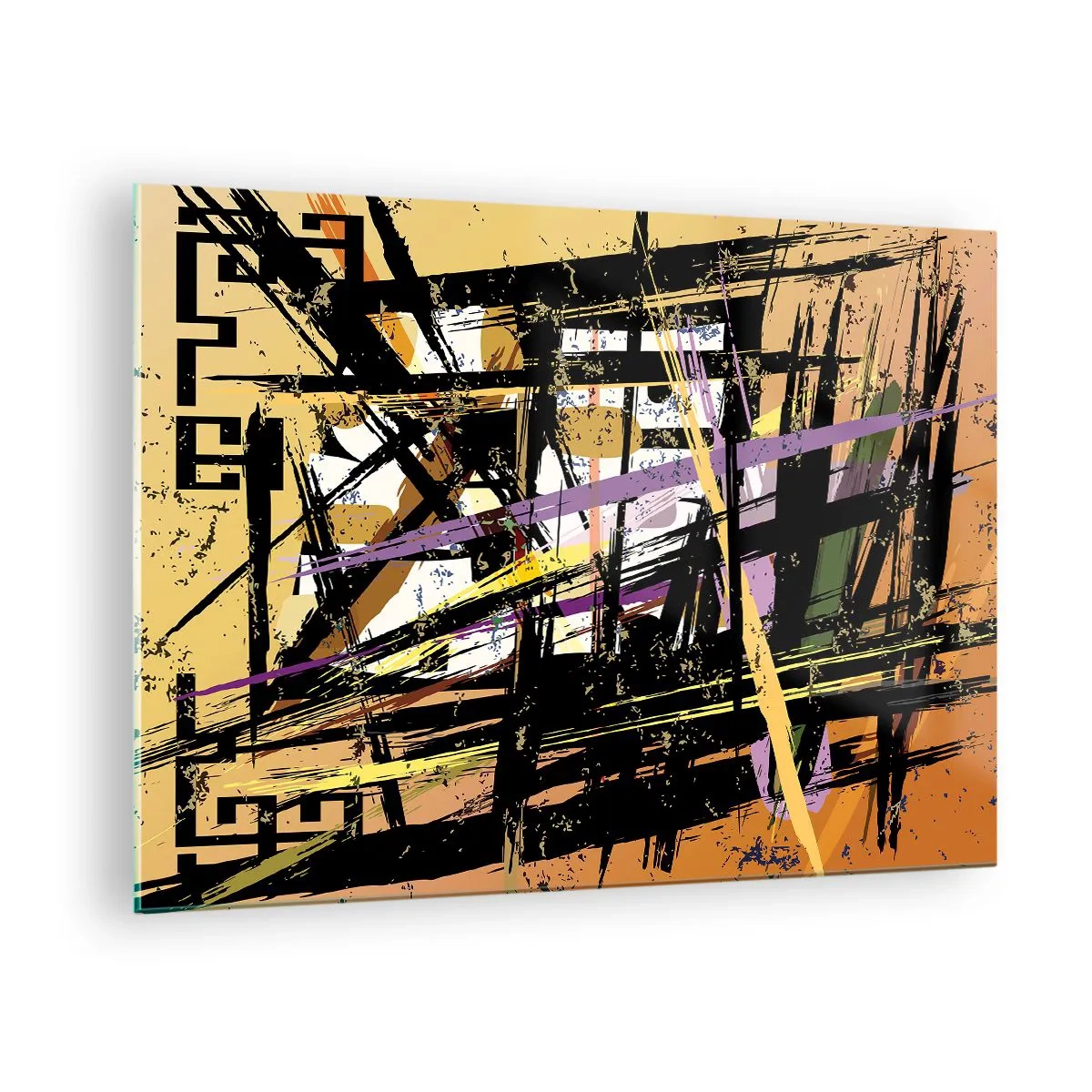 Tablou pe sticlă - Compoziție geometrică abstractă în linii ascuțite - 70x50cm - Tăietură ascuțită - Decorațiune modernă pentru perete pentru living și dormitor ARTTOR